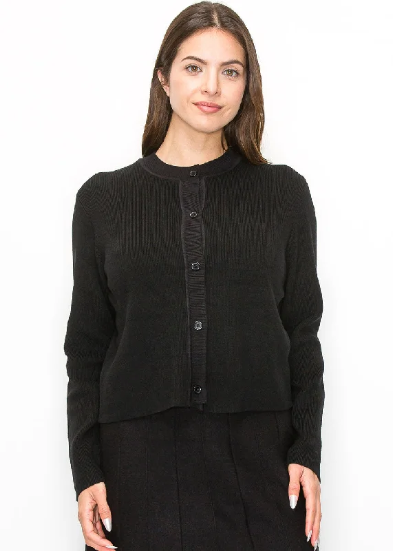 Simple Elegance Ribbed Cardigan Real Fur Shearling Chenille
