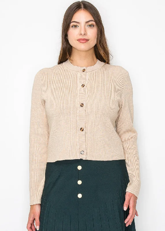 Soft Oatmeal Ribbed Cardigan Cardigan Knitwear Sweater
