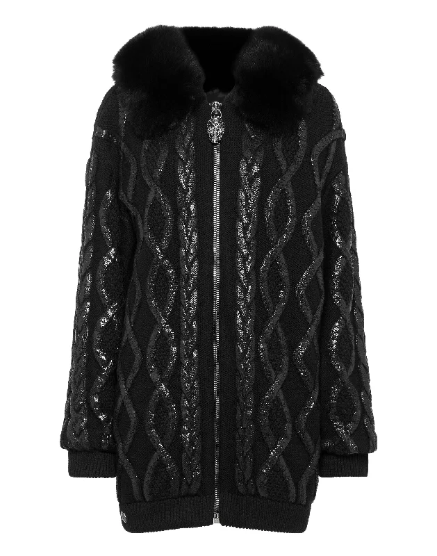 Wool & Foil Lurex Zip Cardigan Stylish Fashionable Trendy