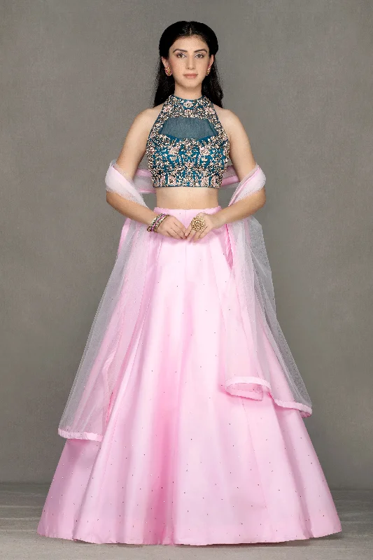 Turquoise embroidered top & pink skirt cotton skirt soft