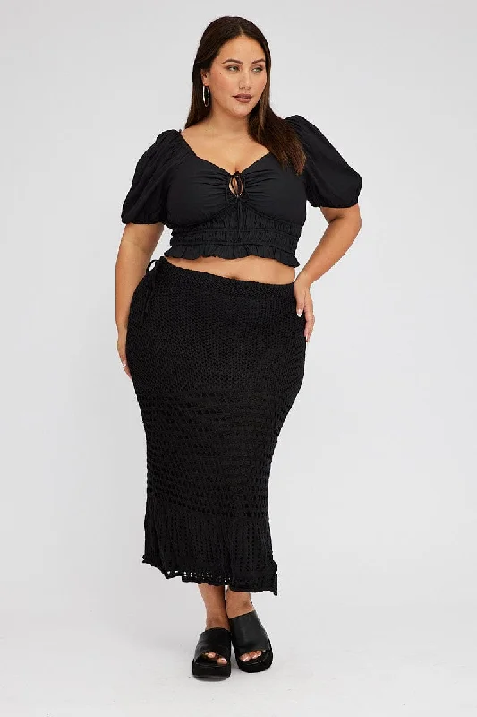 Black Crochet Long Skirt wool skirt warm