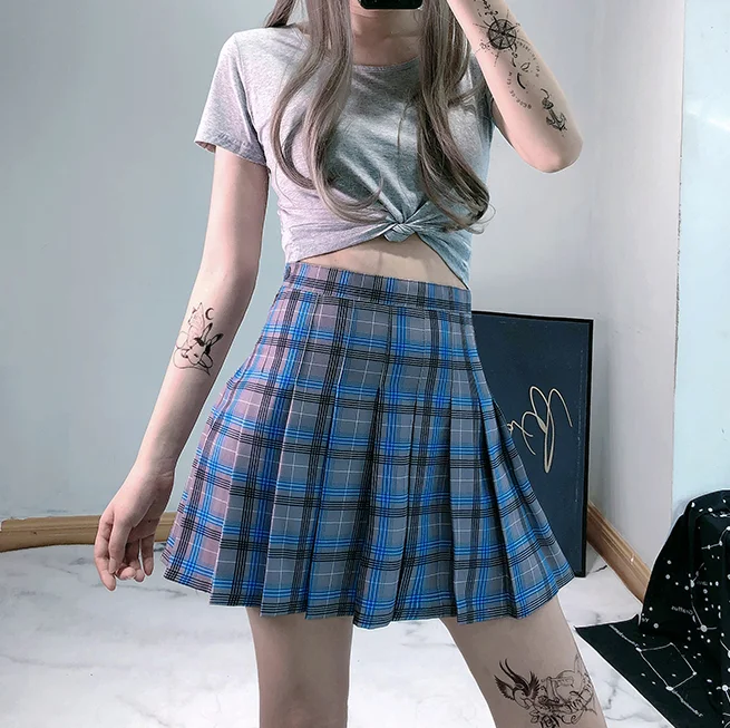 Blue plaid skirt yv42902 cashmere skirt soft