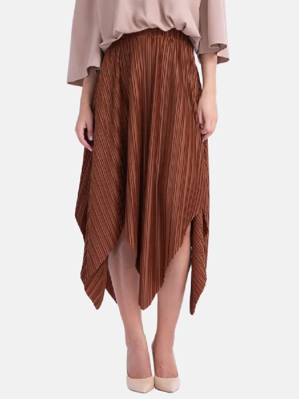Brown Asymmetrical Pleated Skirt maxi skirt elegant