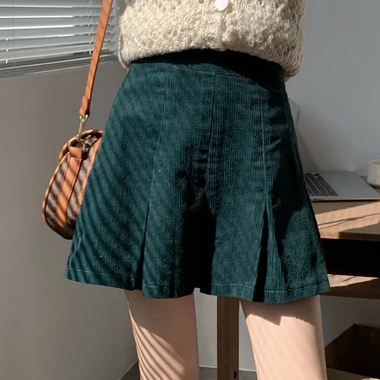Corduroy Pleated Skirt (2 Colors) corduroy skirt durable