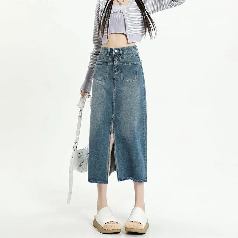 2024 New High Waisted Small Package Hip Half-Body Skirt Jeans corduroy skirt textured