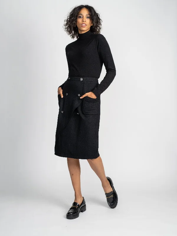 DOUBLE BUTTON SKIRT-BLACK casual skirt length