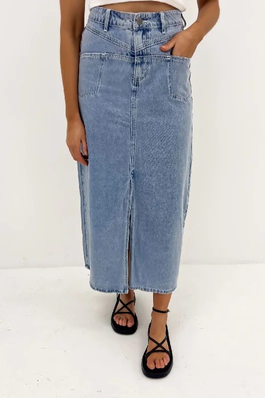 Eryn Denim Maxi Skirt Blue silk skirt lustrous