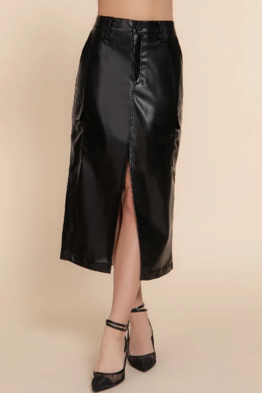 Faux Leather Midi Cargo Skirt chiffon skirt airy