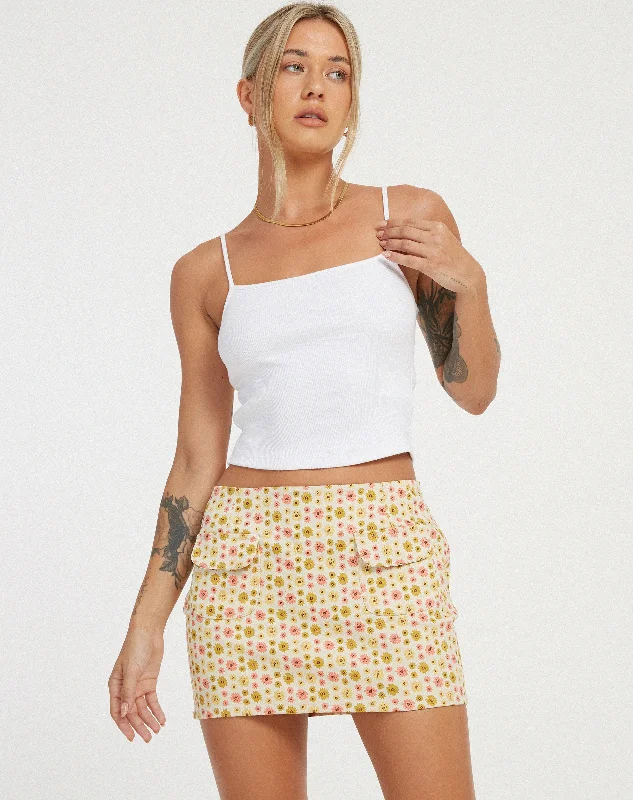 Imsa Mini Skirt in Daisy Chain Cream boho skirt vibe