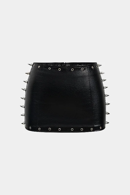 Studded Faux Leather Low Waist Skirt silk skirt elegant