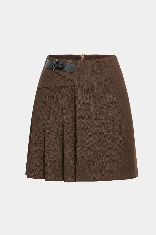 Belted Pleated High Waist Skirt chiffon skirt flowing