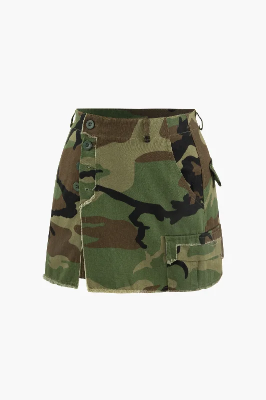 Camo Frayed Hem Cargo Skirt velvet skirt plush