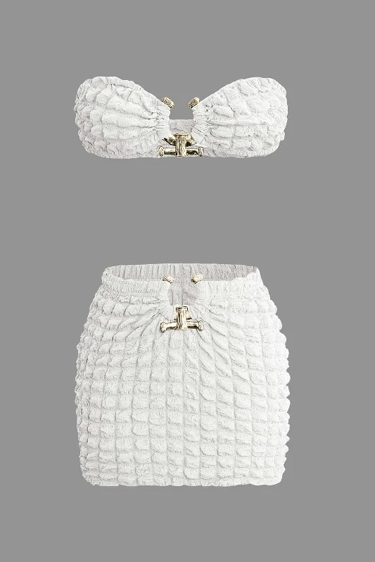 Popcorn Textured Tube Top And Mini Skirt Set a-line skirt cut