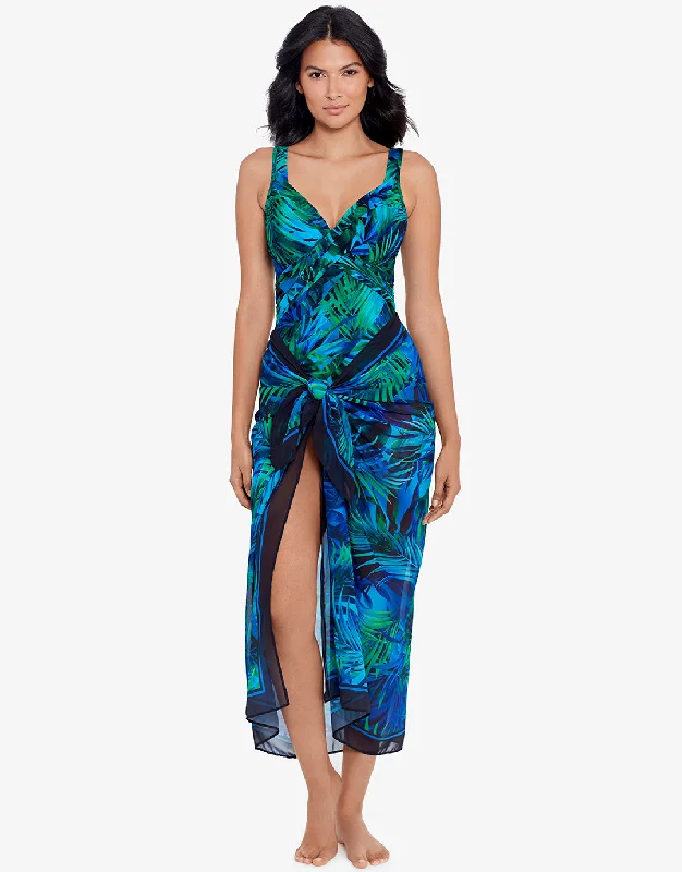 Palm Reeder Sarong - Blue and Green velvet skirt glossy