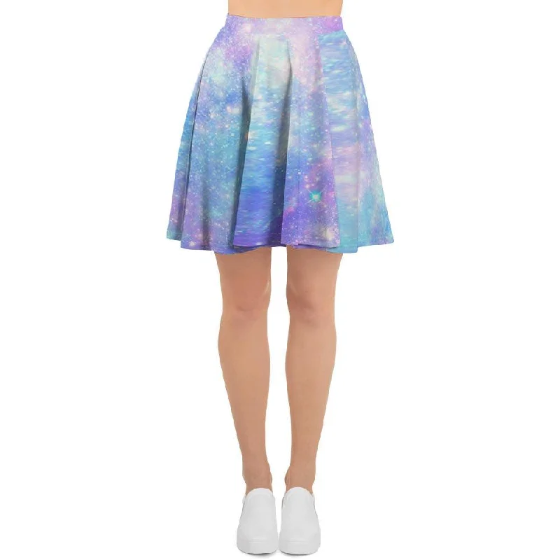 Pink and Blue Galaxy Space Women's Skirt satin skirt smooth