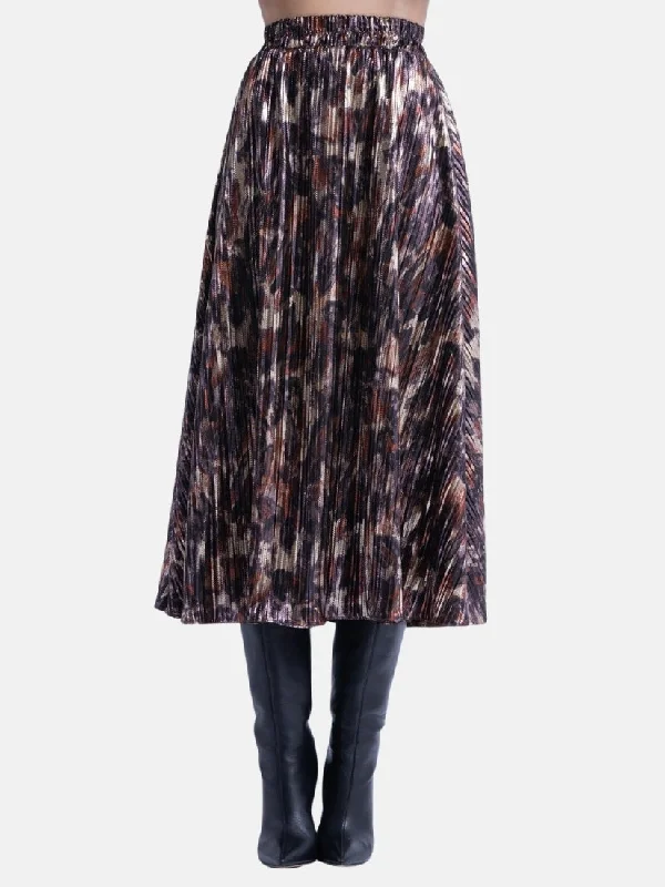 Shimmery Printed Midi Skirt wool skirt sturdy