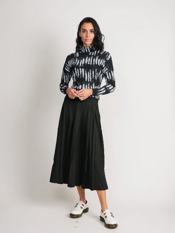 STITCHED DOWN PLEATED SKIRT(LONG)-BLACK linen skirt natural