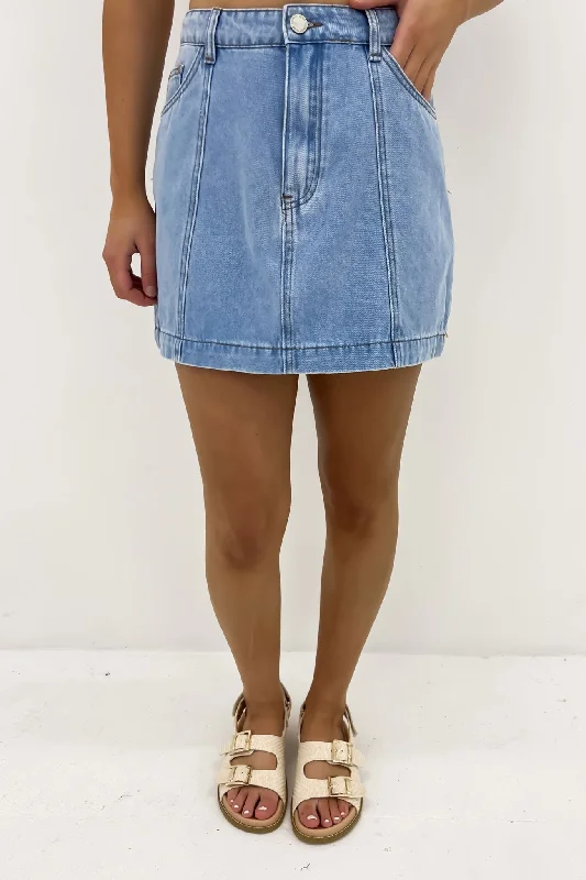Wyatt Denim Mini Skirt Blue leather skirt bold